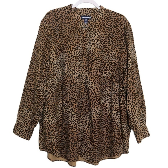 𝅺New Land’s End Plus Leopard Flannel Tunic Top NWOT - Picture 1 of 10